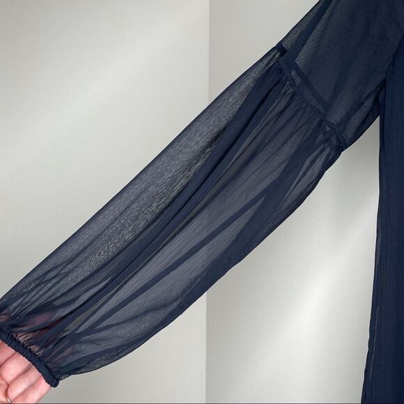 Massimo Dutti Navy Loose Fit Sheer Sleeve Mini Dress Size Small - Picture 4 of 8